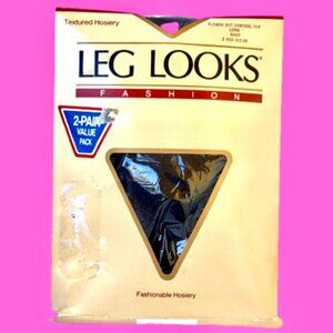 Leg Looks Fashion Vintage Control Top Pantyhose NAVY FLOWER DOT  2 PAIR